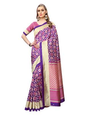 Purple Printed Art Silk Saree With Blouse 1