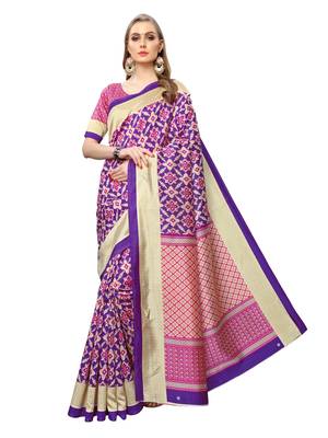 Purple Printed Art Silk Saree With Blouse 2