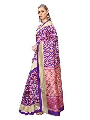 Purple Printed Art Silk Saree With Blouse 3