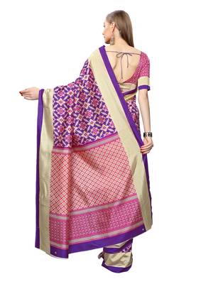 Purple Printed Art Silk Saree With Blouse 4