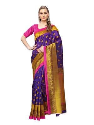 Purple Printed Art Silk Saree With Blouse 1