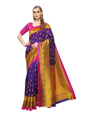 Purple Printed Art Silk Saree With Blouse 2