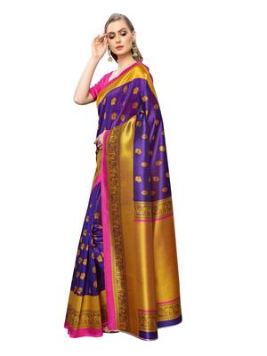 Purple Printed Art Silk Saree With Blouse 3