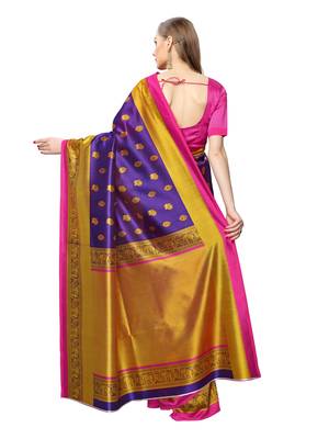 Purple Printed Art Silk Saree With Blouse 4