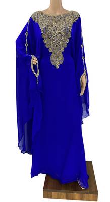royal blue georgette moroccan dubai kaftan farasha zari and stone work dress 1