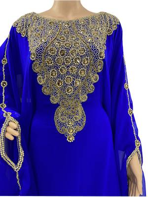 royal blue georgette moroccan dubai kaftan farasha zari and stone work dress 2