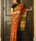 Maroon printed linen saree with blouse
