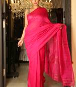 Pink woven blended cotton saree with blouse