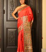Orange printed silk saree with blouse