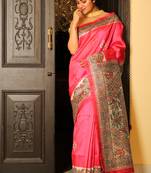Pink printed silk saree with blouse