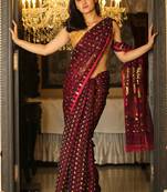 Dark brown hand woven blended cotton saree