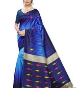 Blue printed art silk saree with blouse
