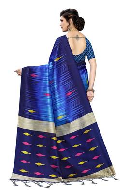 Blue printed art silk saree with blouse 4