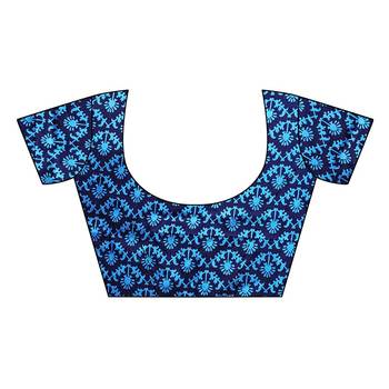 Blue printed art silk saree with blouse 5
