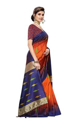 Orange printed art silk saree with blouse 3