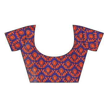 Orange printed art silk saree with blouse 5