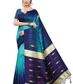 Turquoise printed art silk saree with blouse