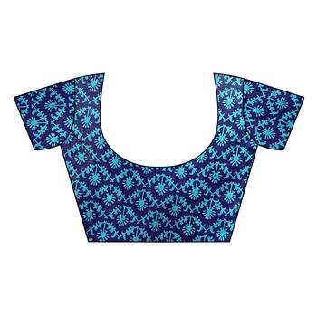 Turquoise printed art silk saree with blouse 5