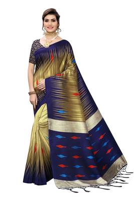 Multicolor printed art silk saree with blouse 1