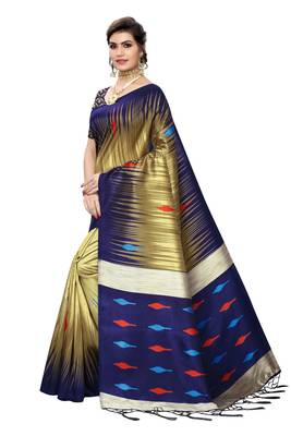 Multicolor printed art silk saree with blouse 2
