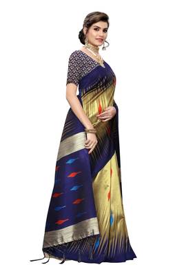 Multicolor printed art silk saree with blouse 3