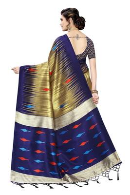 Multicolor printed art silk saree with blouse 4