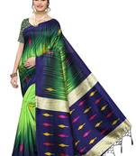 Green printed art silk saree with blouse