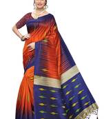 Orange printed art silk saree with blouse