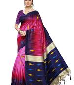 Pink printed art silk saree with blouse