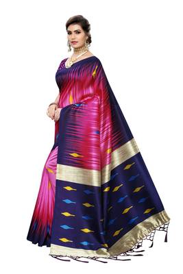 Pink printed art silk saree with blouse 2