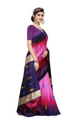 Pink printed art silk saree with blouse 3