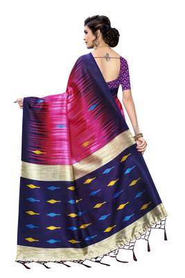 Pink printed art silk saree with blouse 4