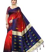 Red printed art silk saree with blouse