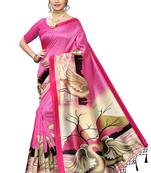 Pink printed art silk saree with blouse