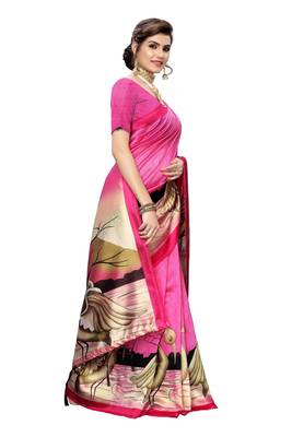 Pink printed art silk saree with blouse 3