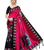 Pink printed art silk saree with blouse