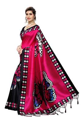 Pink printed art silk saree with blouse 2