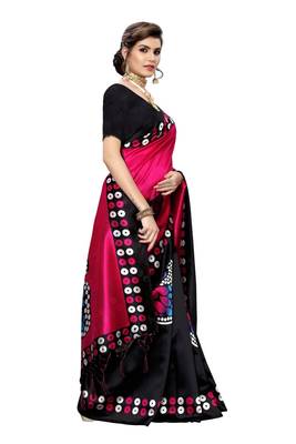 Pink printed art silk saree with blouse 3