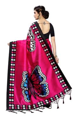 Pink printed art silk saree with blouse 4