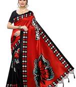 Red printed art silk saree with blouse
