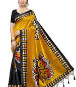 Yellow printed art silk saree with blouse