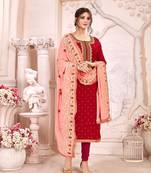 Red printed silk salwar