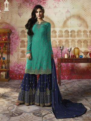 Green printed georgette salwar 1