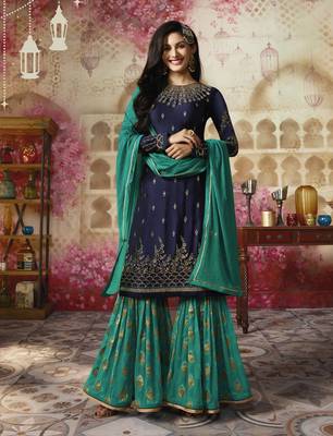 Blue printed georgette salwar 1