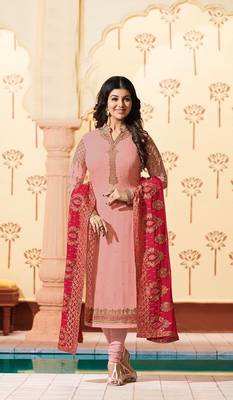 Peach printed georgette salwar 1