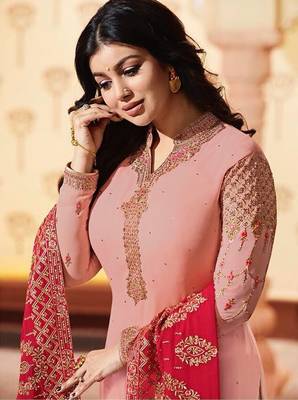 Peach printed georgette salwar 2