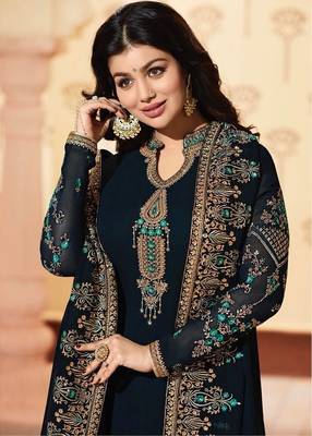 Blue printed georgette salwar 2