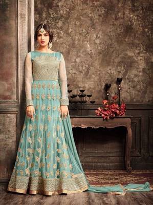 Blue printed net salwar 1