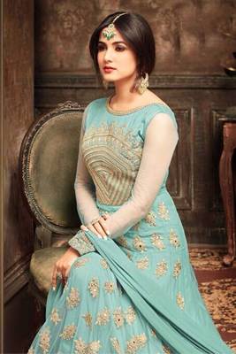 Blue printed net salwar 2