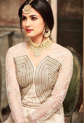 White printed net salwar 2